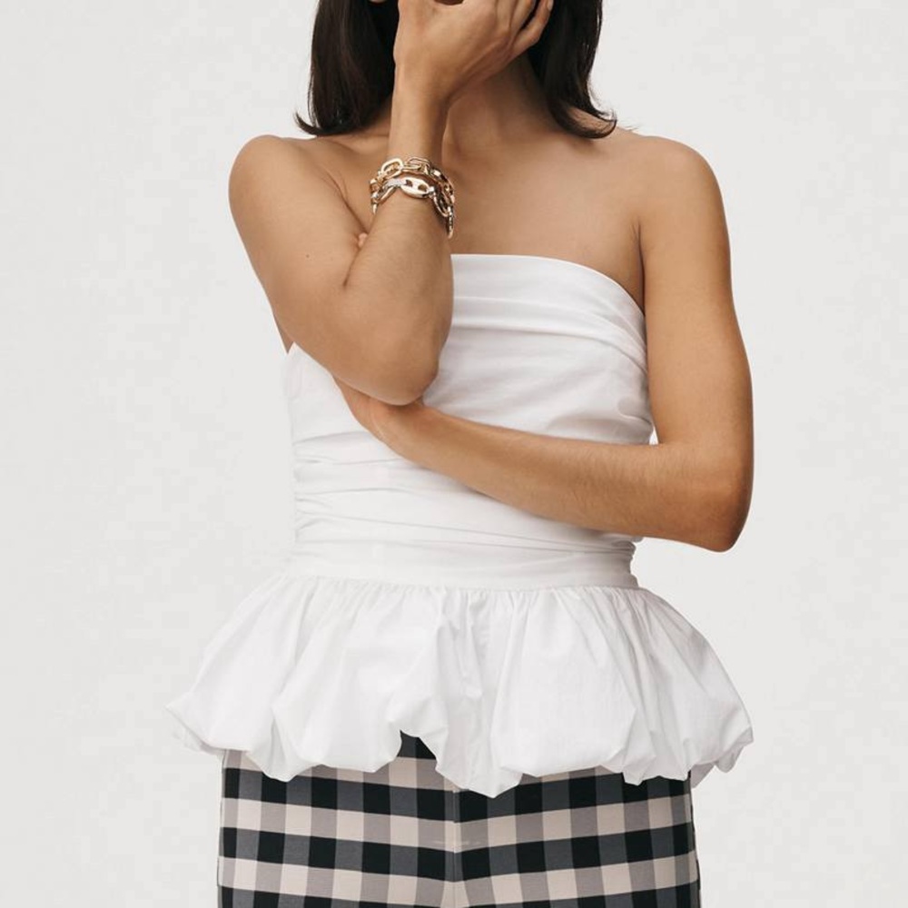 Anthropologie Maeve Strapless Drop-Waist Bubble Top in Ivory